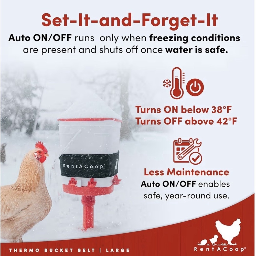 RentACoop Heated Chicken Waterer Belt for Winter, Thermo Bucket Heater Strap LG - Picture 9 of 10